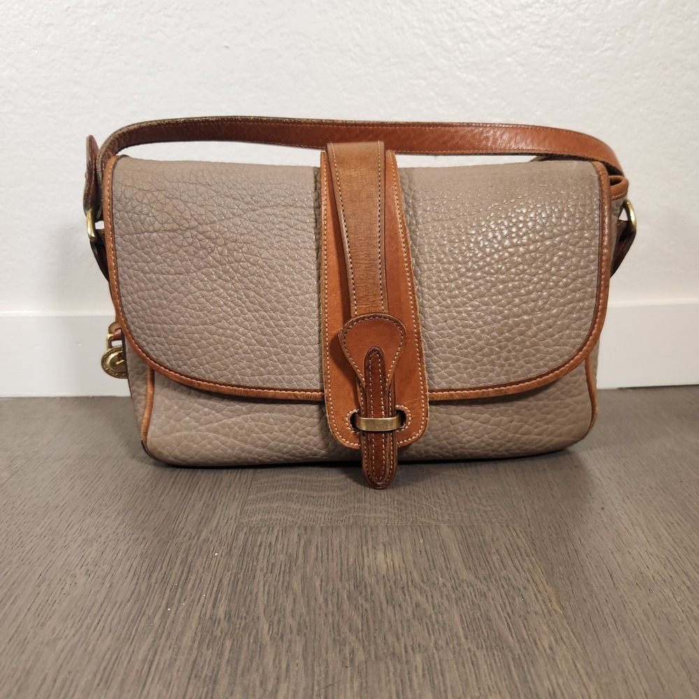 Vintage Dooney & Bourke All-Weather Leather Taupe Tan Crossbody Bag Purse Charm